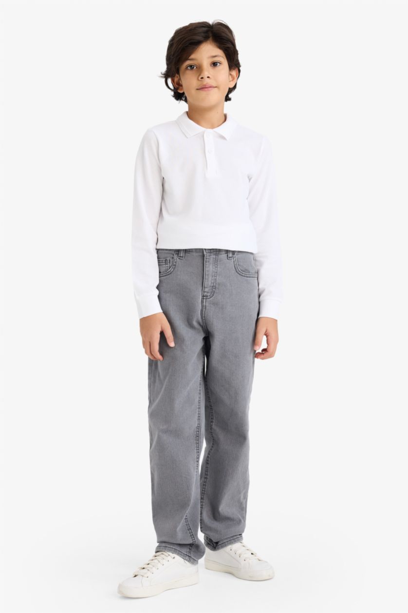 أولاد أبيض تيشيرت بولو أولاد بكم طويل بقصة عادية