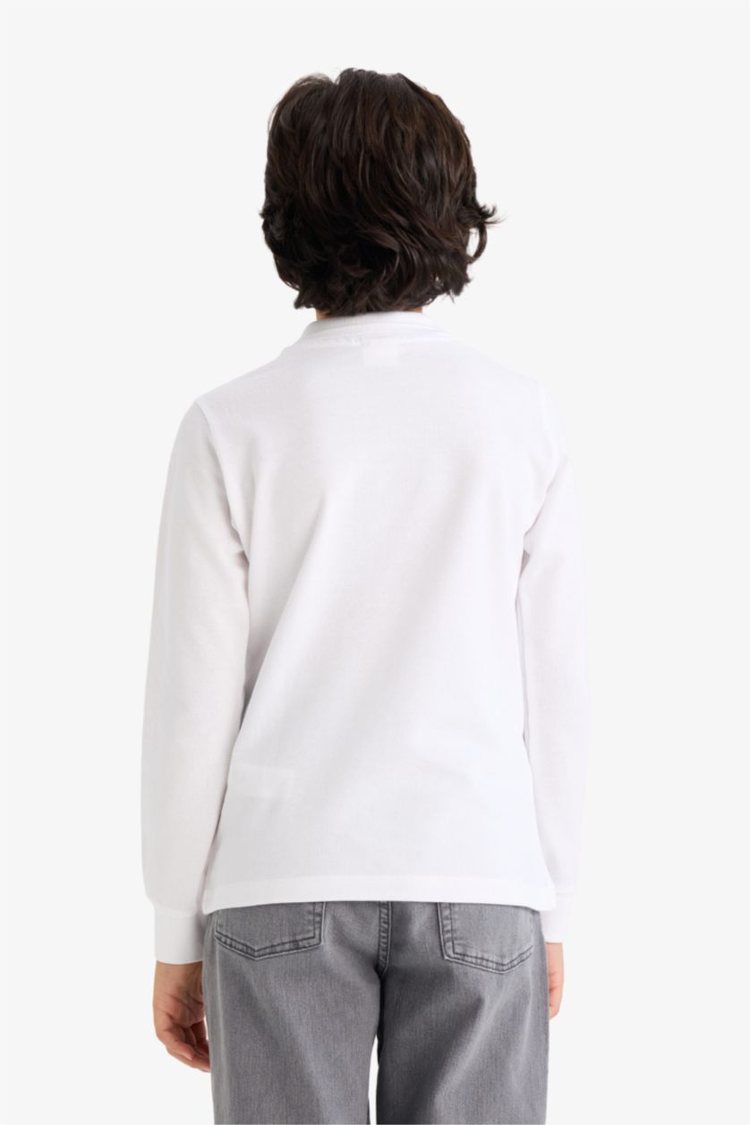 أولاد أبيض تيشيرت بولو أولاد بكم طويل بقصة عادية