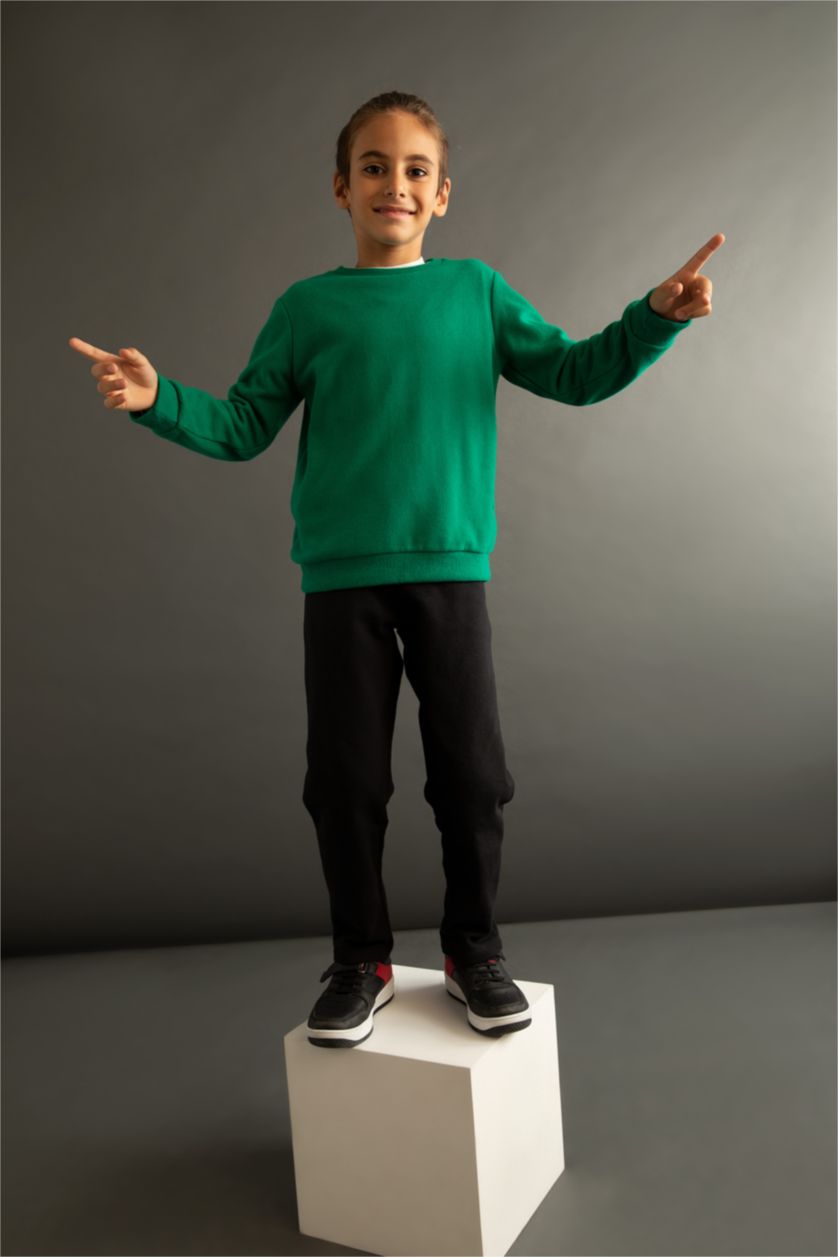 BOYS & TEENS Green Regular Fit Crew Neck Sweatshirt