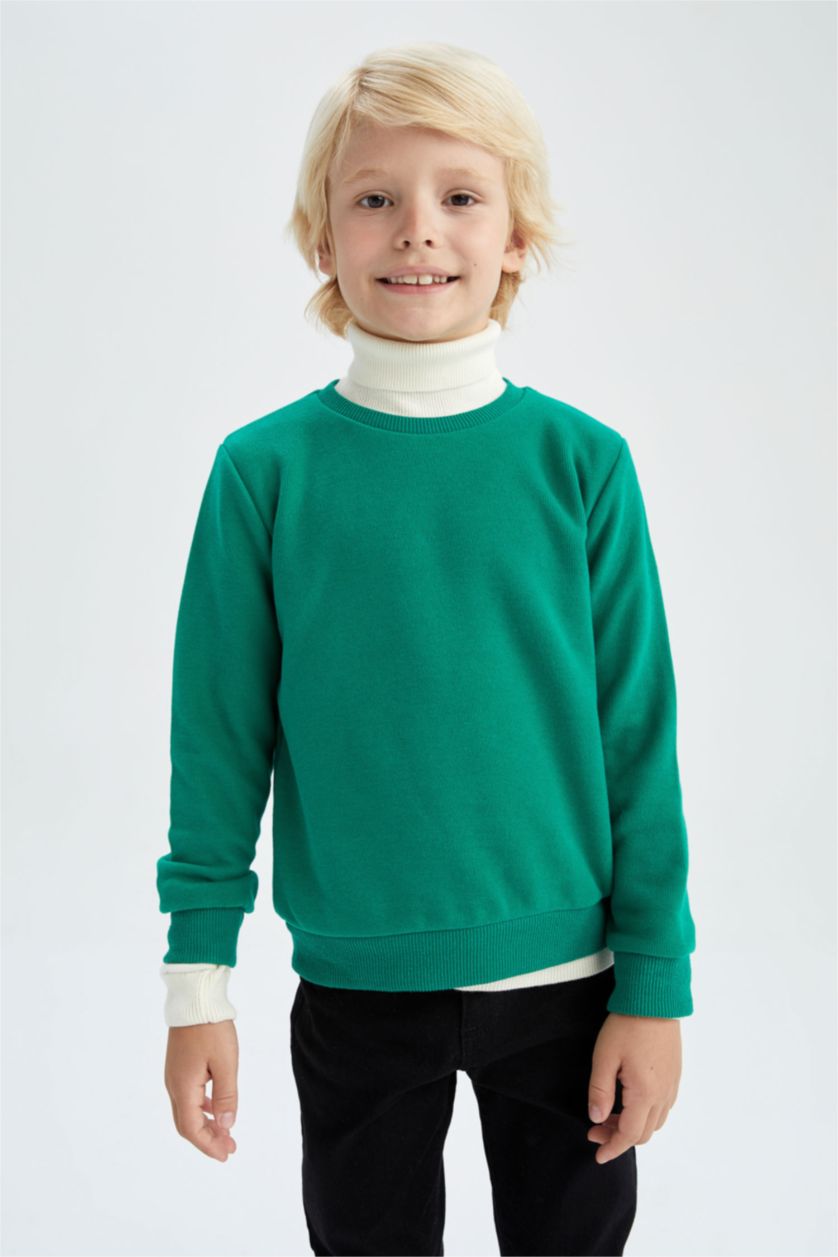 BOYS & TEENS Green Regular Fit Crew Neck Sweatshirt