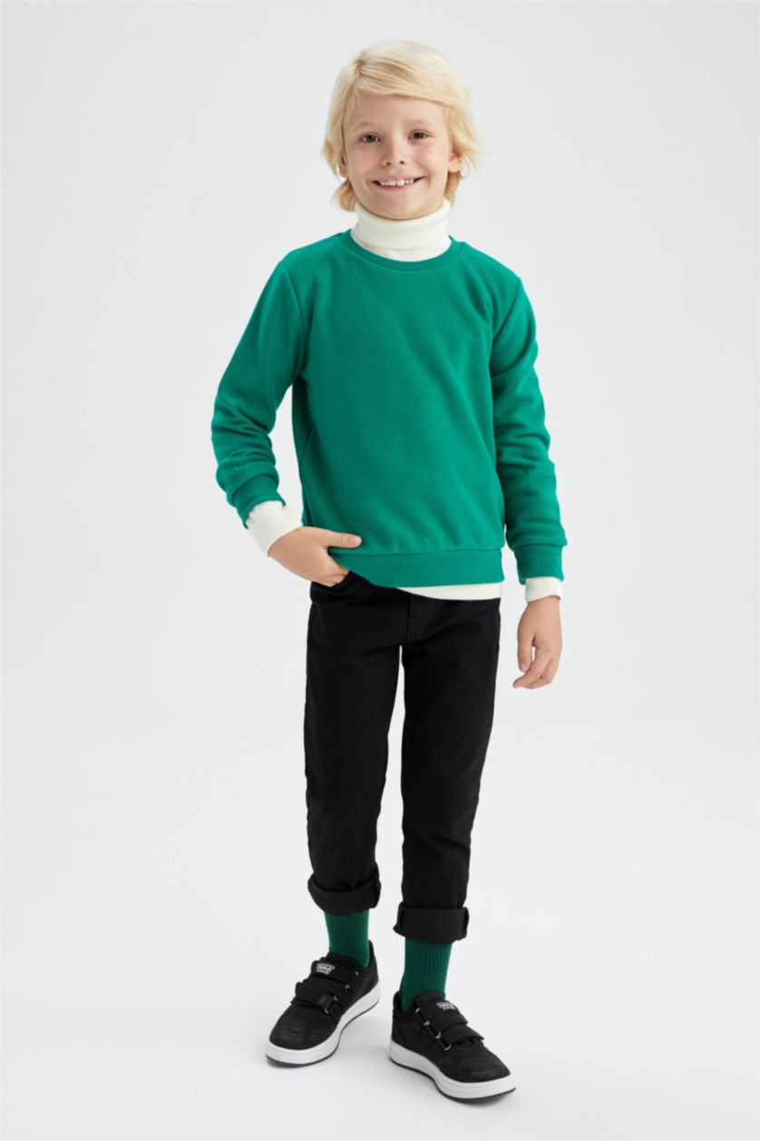BOYS & TEENS Green Regular Fit Crew Neck Sweatshirt