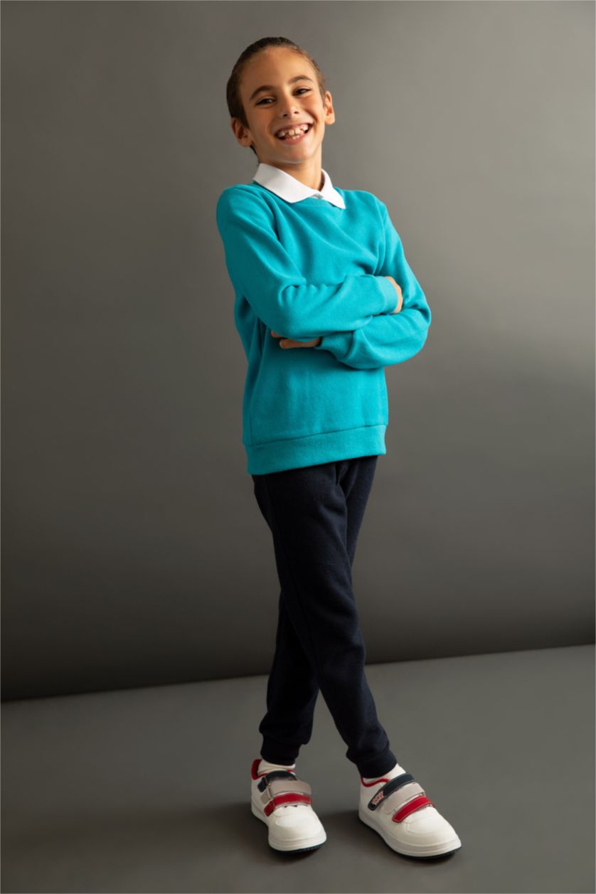 Erkek Çocuk - Genç Erkek Turkuaz Erkek Çocuk Okula Dönüş Bisiklet Yaka Sweatshirt