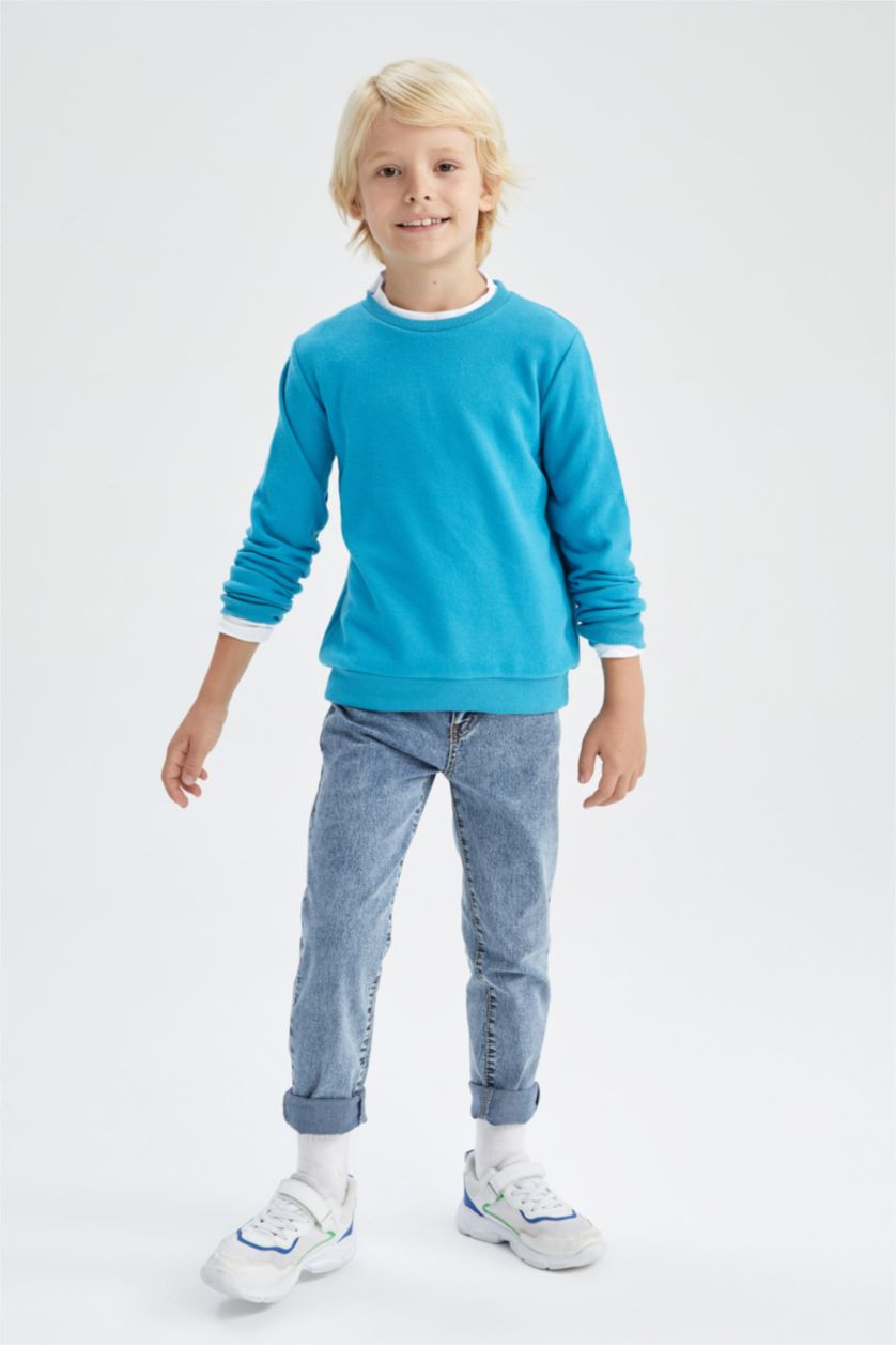 Erkek Çocuk - Genç Erkek Turkuaz Erkek Çocuk Okula Dönüş Bisiklet Yaka Sweatshirt