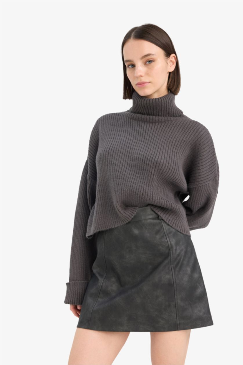FEMME Anthracite Pull en maille Oversize à col roulé