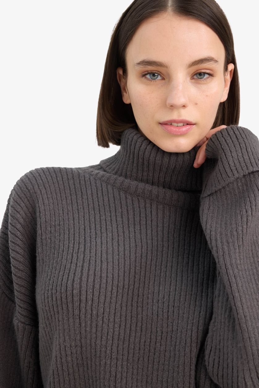 FEMME Anthracite Pull en maille Oversize à col roulé