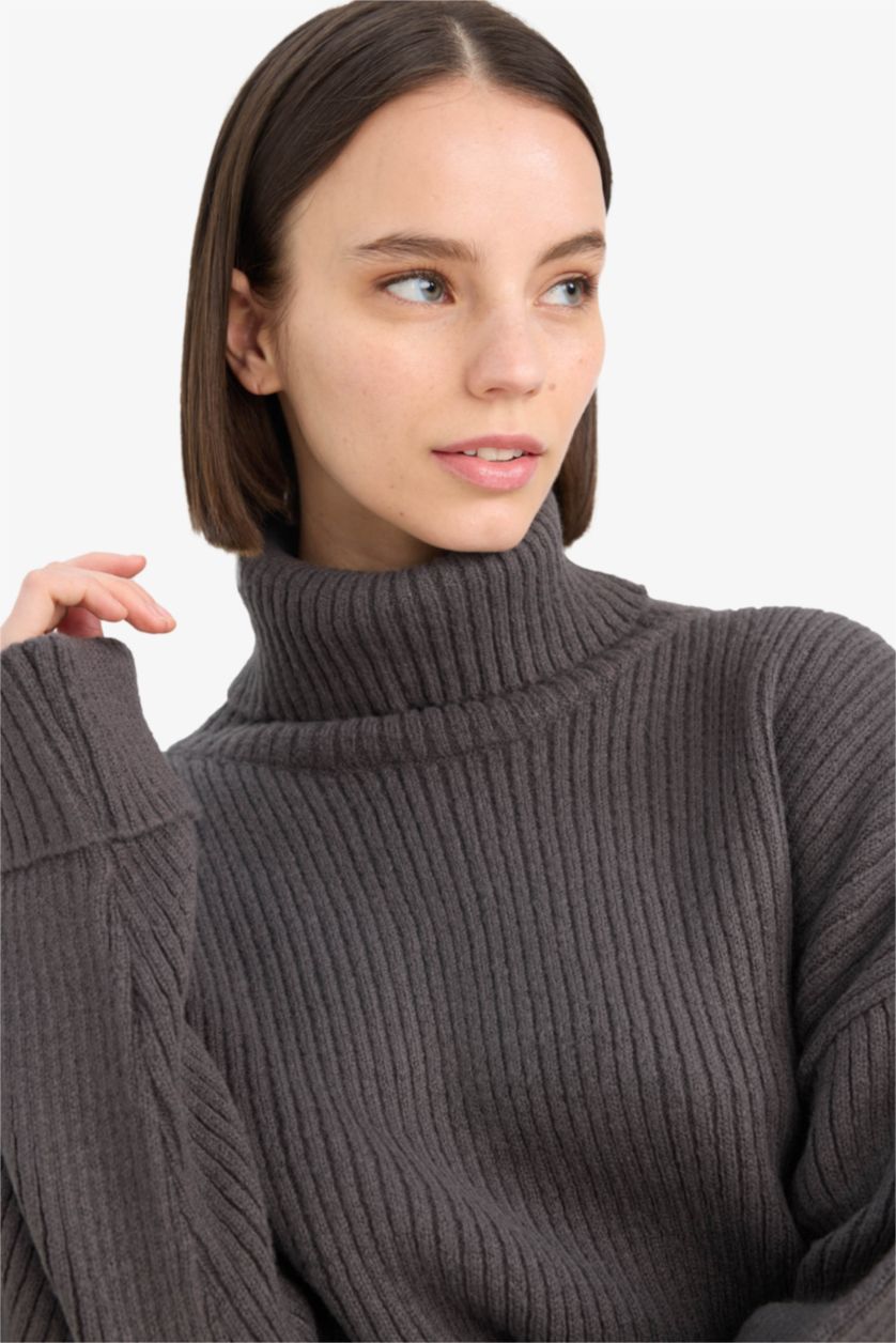 FEMME Anthracite Pull en maille Oversize à col roulé