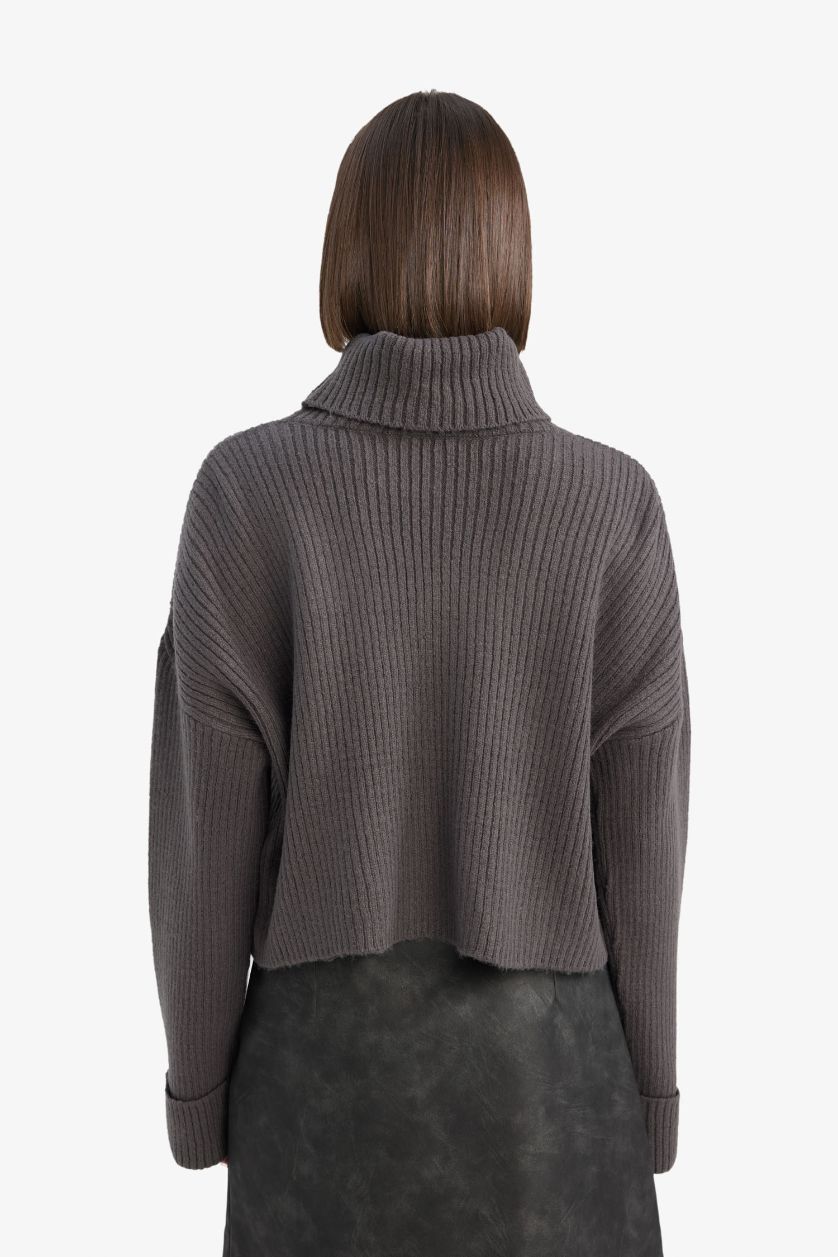 FEMME Anthracite Pull en maille Oversize à col roulé