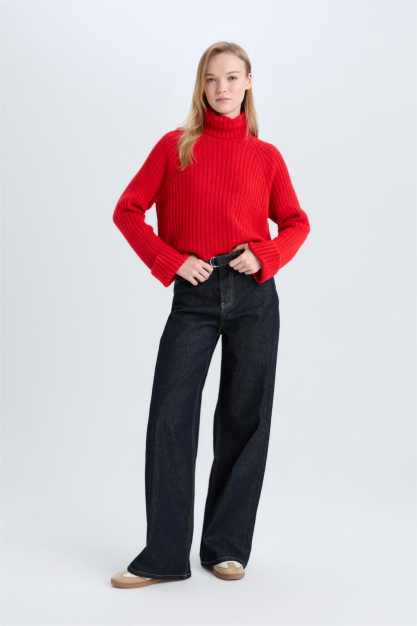 FEMME Rouge Pull tricot Oversize à col roulé Coupe ample