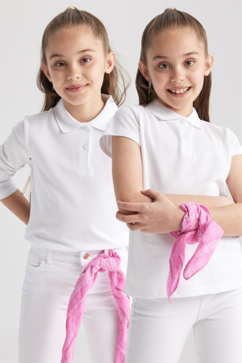 GIRLS & TEENS White Girl Regular Fit Polo Neck Pique 2-piece Long Sleeved Polo T-Shirt