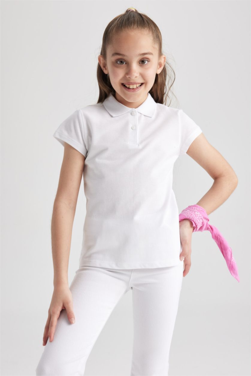 GIRLS & TEENS White Girl Regular Fit Polo Neck Pique 2-piece Long Sleeved Polo T-Shirt