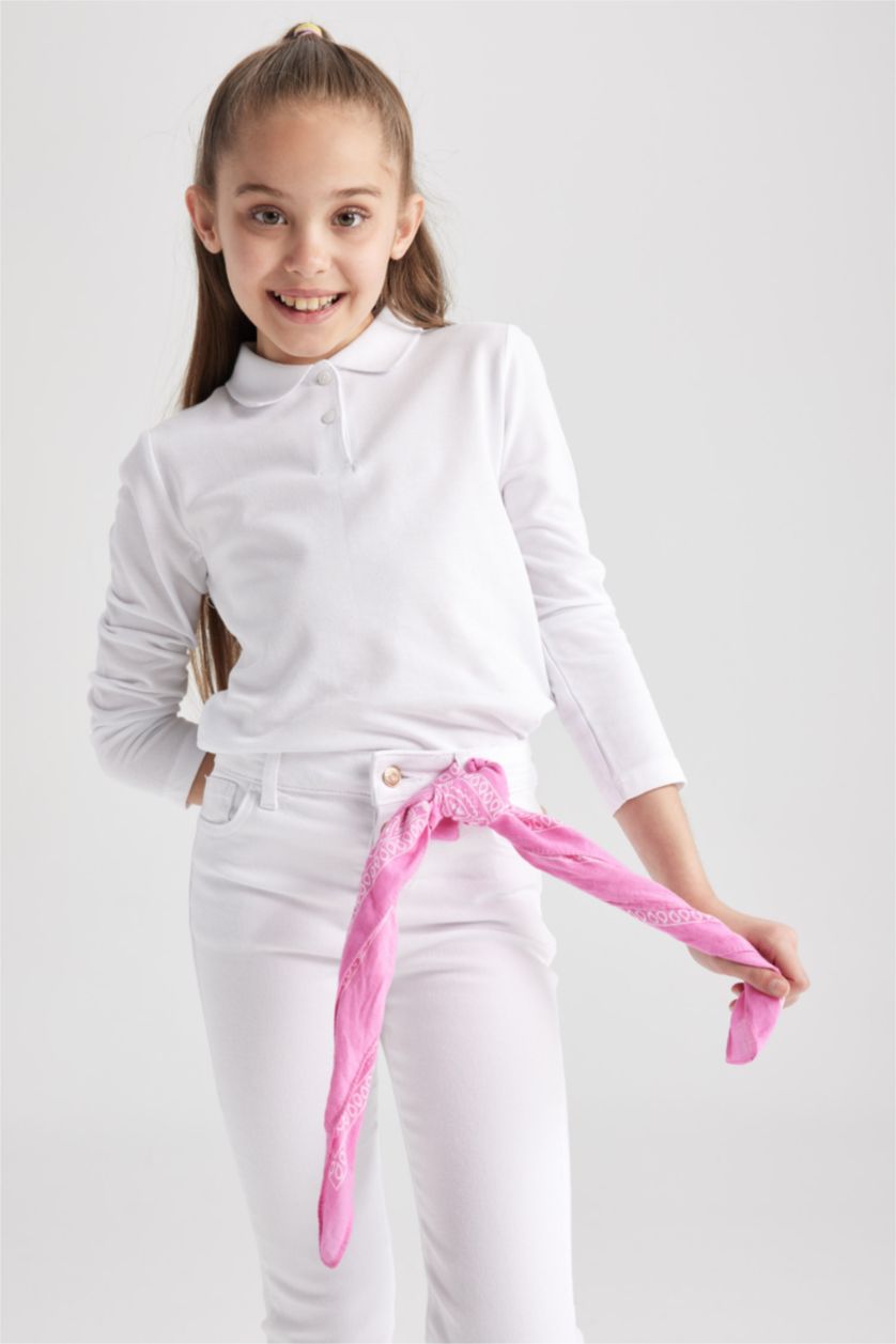 GIRLS & TEENS White Girl Regular Fit Polo Neck Pique 2-piece Long Sleeved Polo T-Shirt