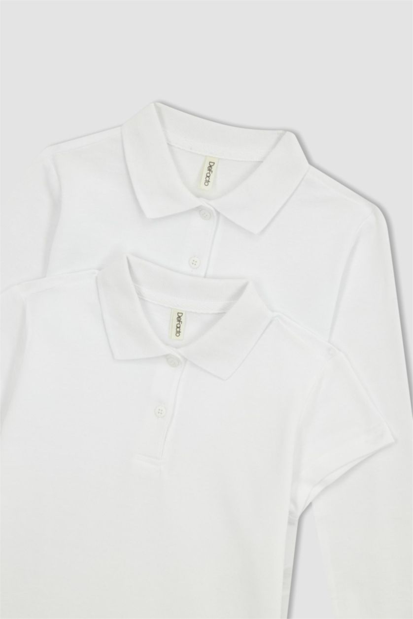 GIRLS & TEENS White Girl Regular Fit Polo Neck Pique 2-piece Long Sleeved Polo T-Shirt