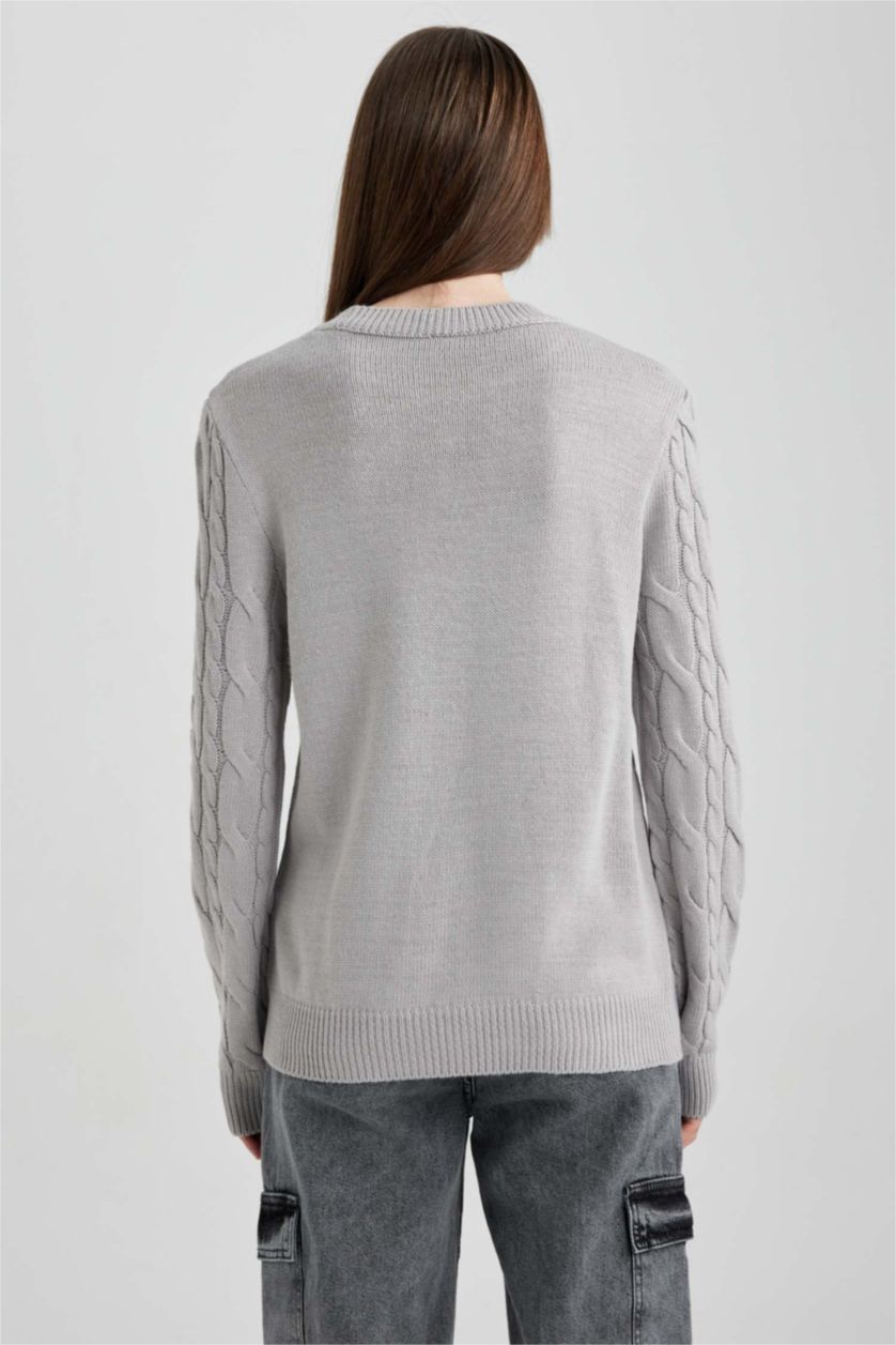 Kadın Gri Relax Fıt Bisiklet Yaka Kazak