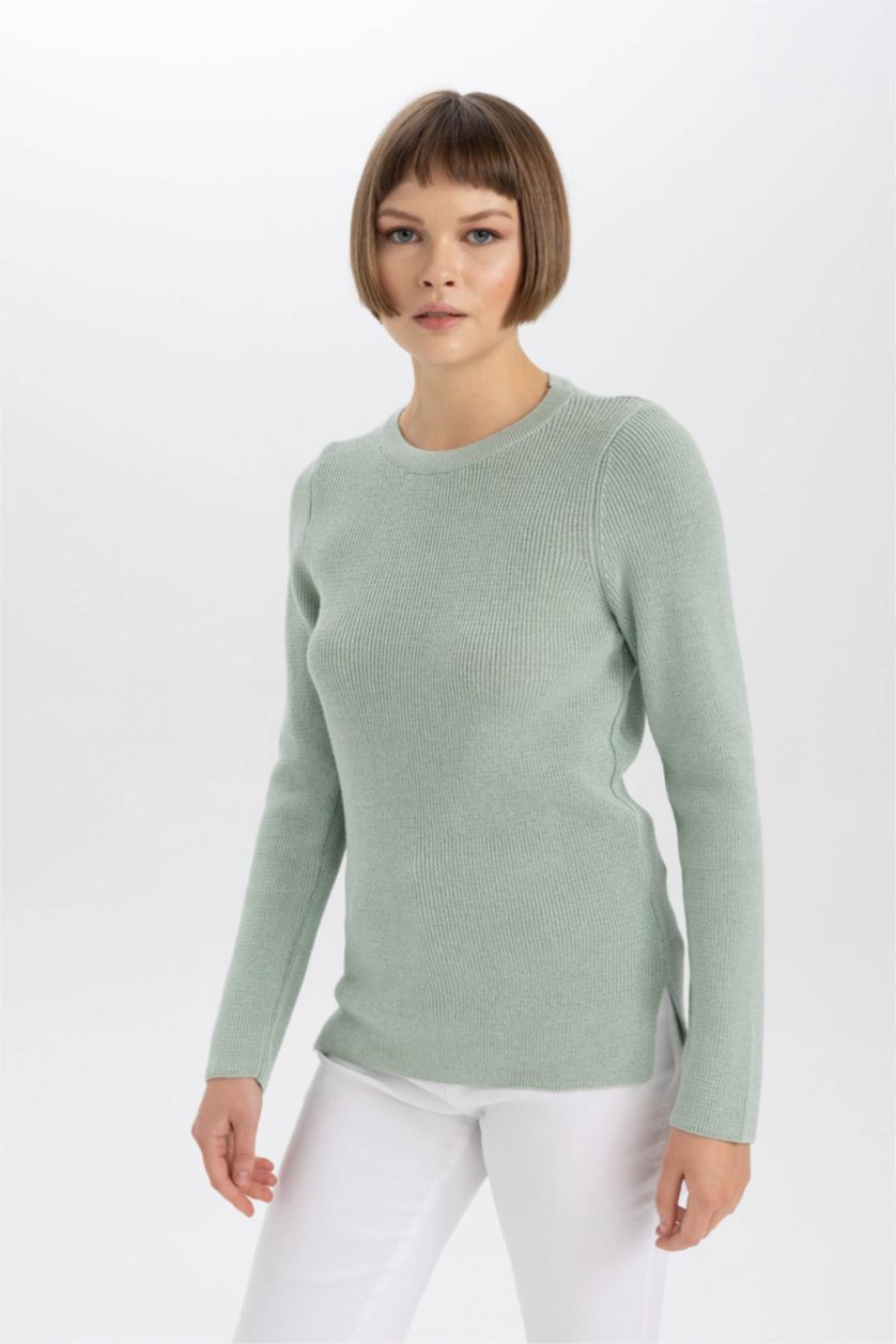 Женщины Светло-зеленый Пуловер стандартного кроя с круглым вырезом для женщин