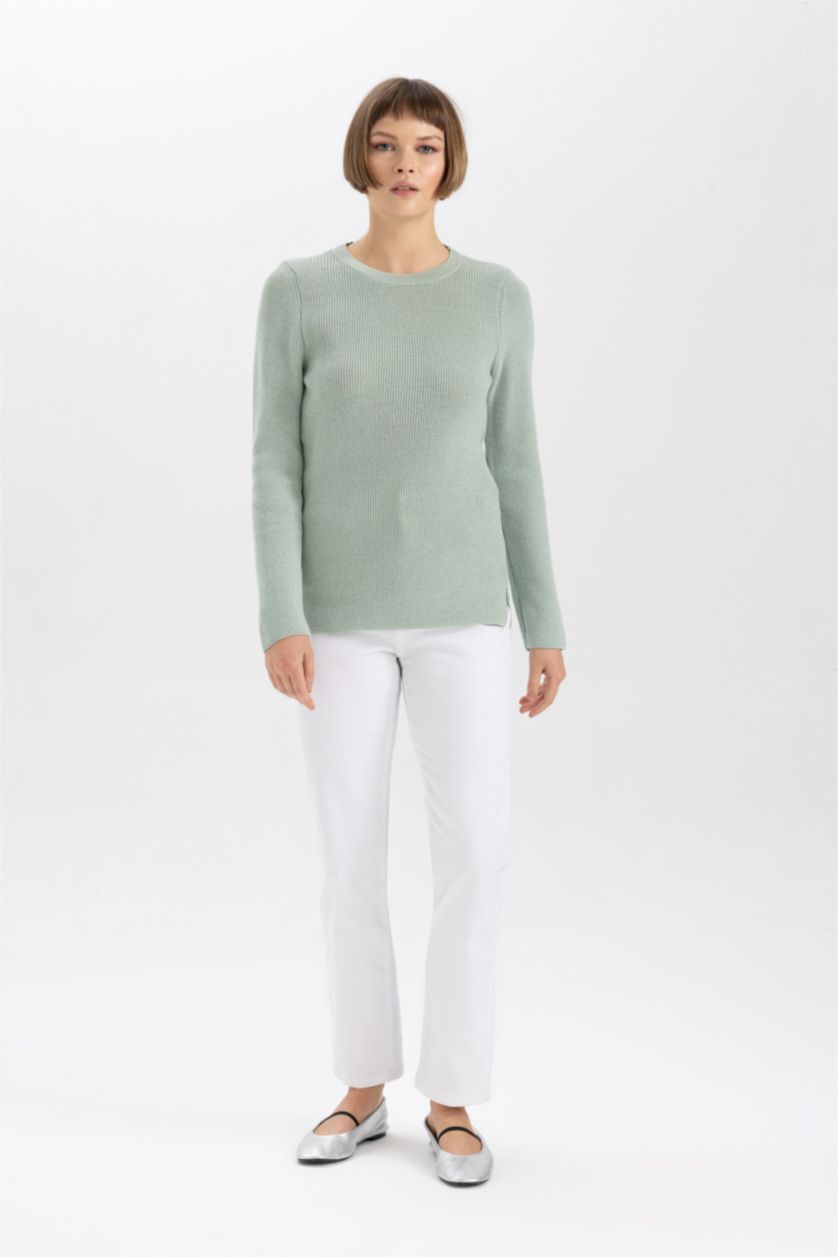 Женщины Светло-зеленый Пуловер стандартного кроя с круглым вырезом для женщин