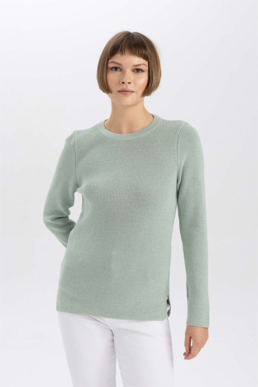 Женщины Светло-зеленый Пуловер стандартного кроя с круглым вырезом для женщин