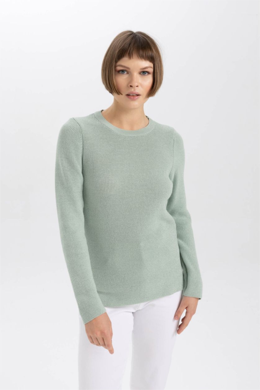 Женщины Светло-зеленый Пуловер стандартного кроя с круглым вырезом для женщин