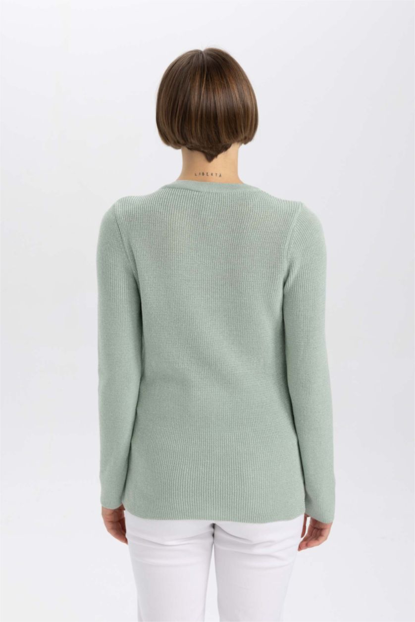 Женщины Светло-зеленый Пуловер стандартного кроя с круглым вырезом для женщин
