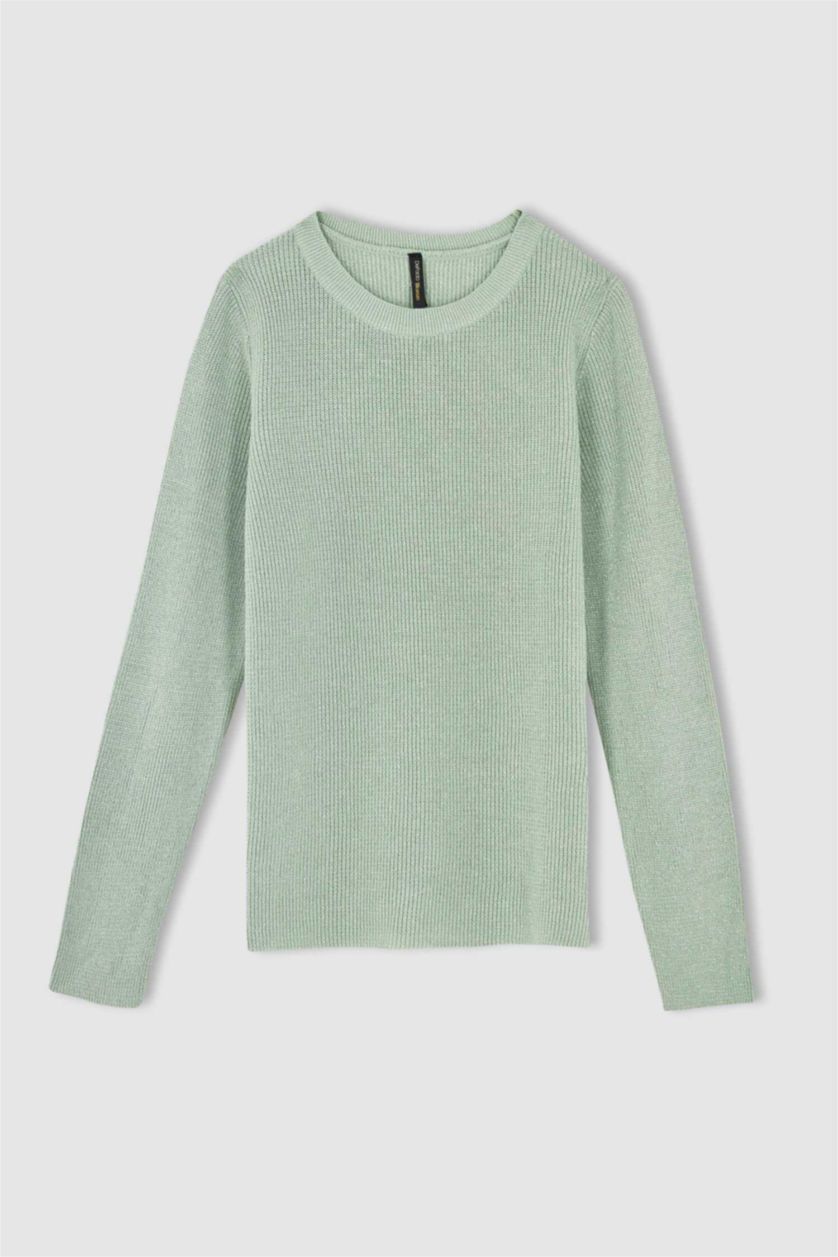 Женщины Светло-зеленый Пуловер стандартного кроя с круглым вырезом для женщин