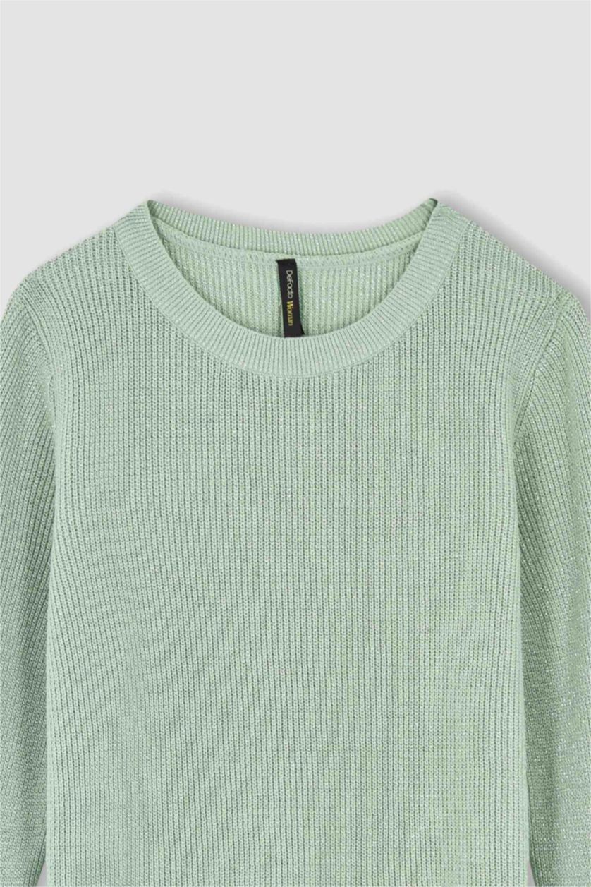 Женщины Светло-зеленый Пуловер стандартного кроя с круглым вырезом для женщин