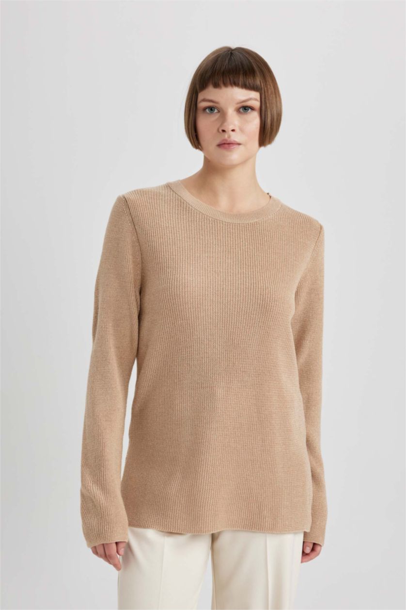 FEMME Beige Pull-Over Coupe Régulière Col Rond