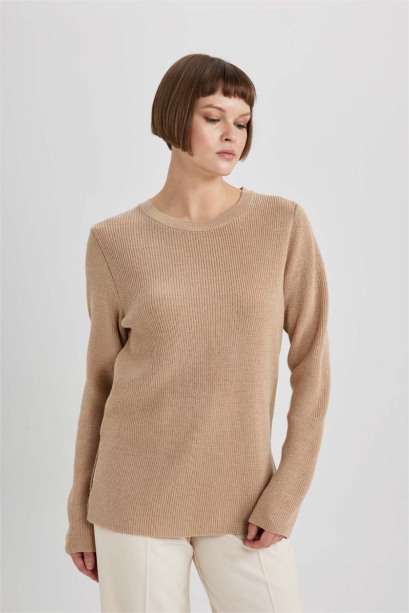 FEMME Beige Pull-Over Coupe Régulière Col Rond