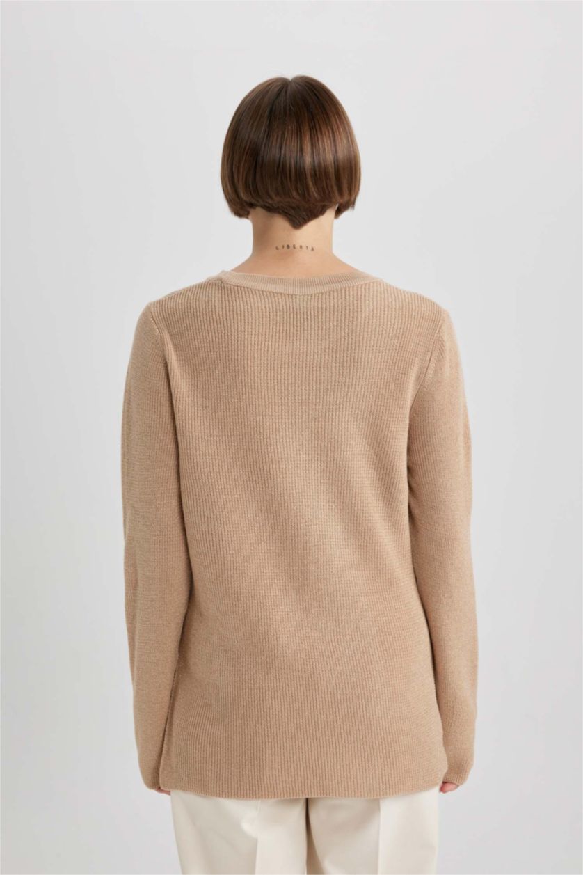 FEMME Beige Pull-Over Coupe Régulière Col Rond