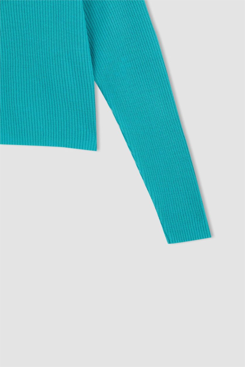 WOMAN Turquoise Regular Fit Crew Neck Knitwear Pullover
