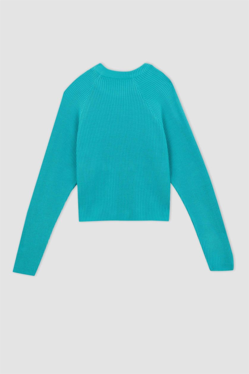 WOMAN Turquoise Regular Fit Crew Neck Knitwear Pullover