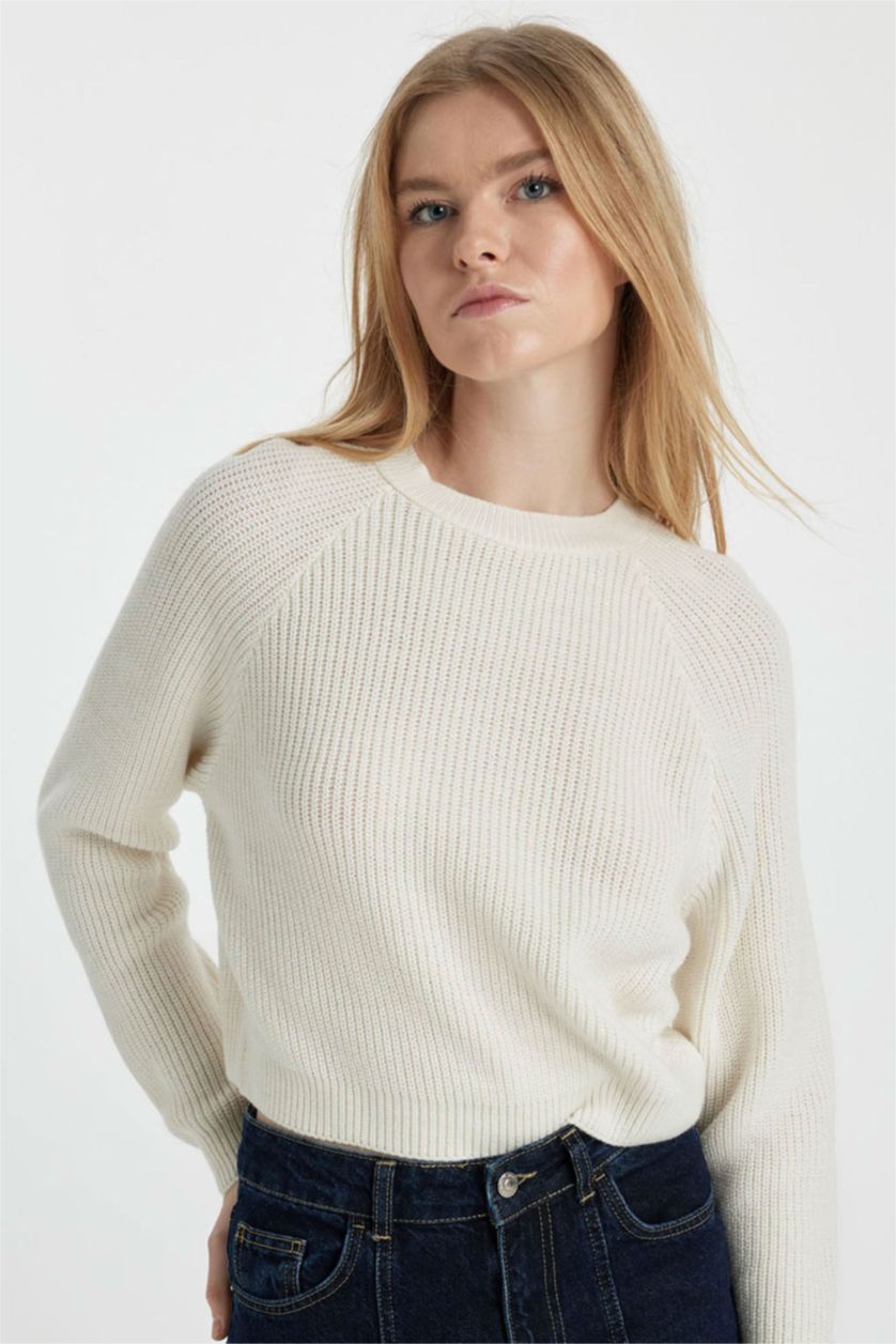 FEMME Écru Pull Tricot Col rond
