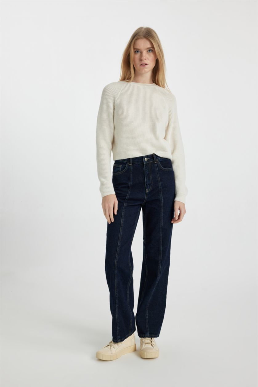 FEMME Écru Pull Tricot Col rond