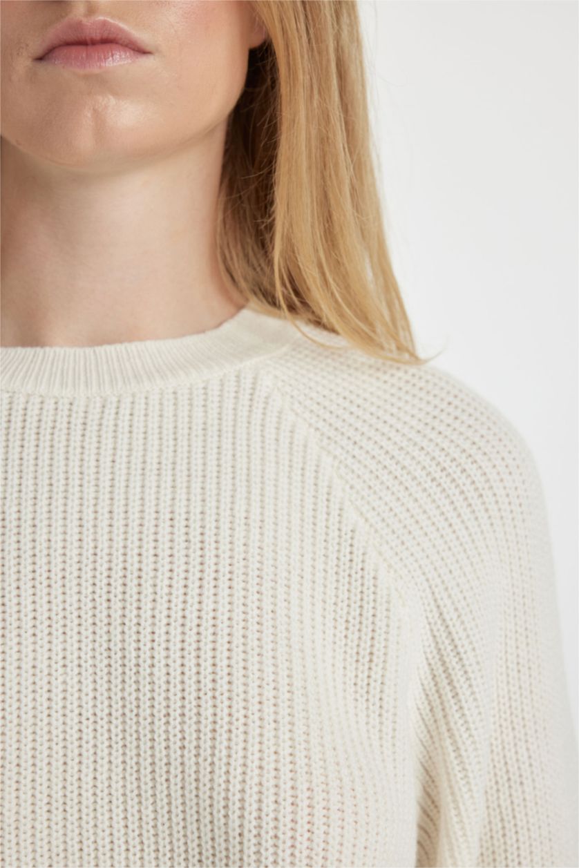 FEMME Écru Pull Tricot Col rond