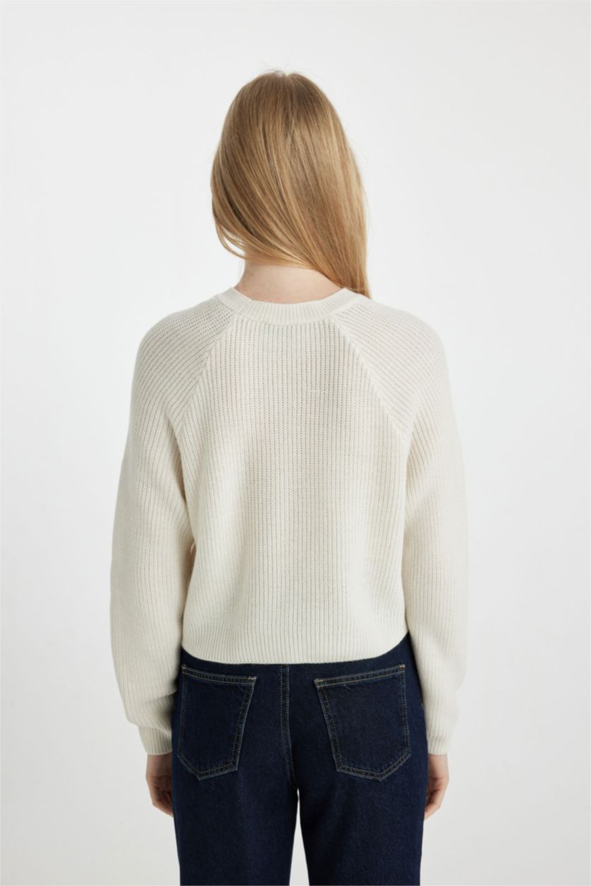 FEMME Écru Pull Tricot Col rond