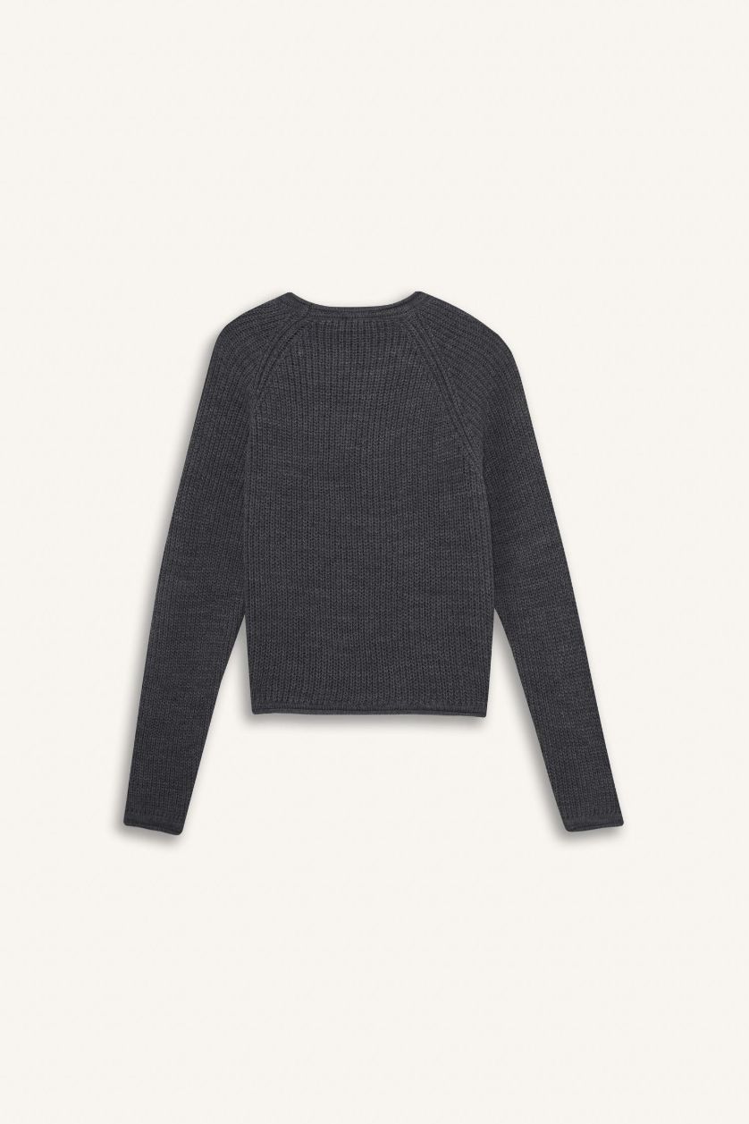 Kadın Antrasit Melanj Regular Fit Bisiklet Yaka Triko Kazak