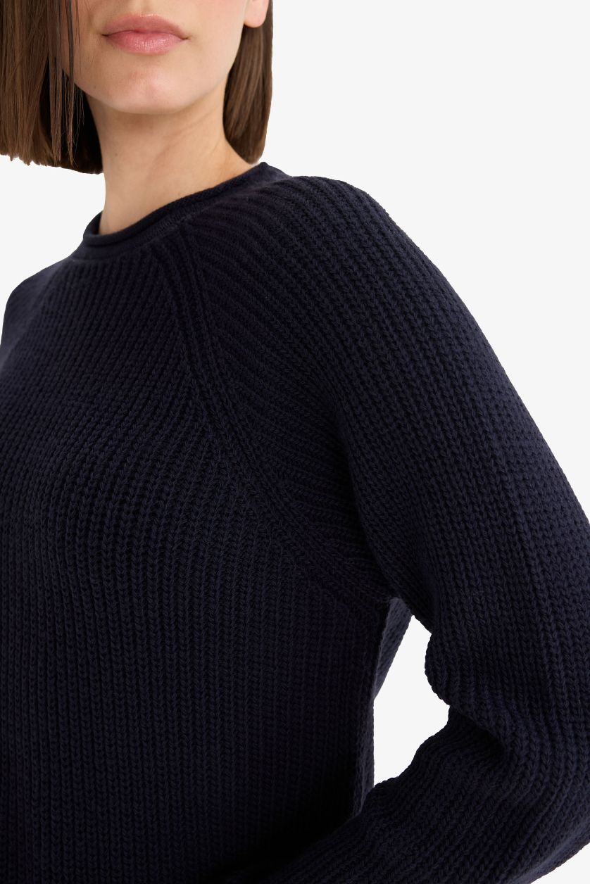 Kadın Lacivert Regular Fit Bisiklet Yaka Triko Kazak