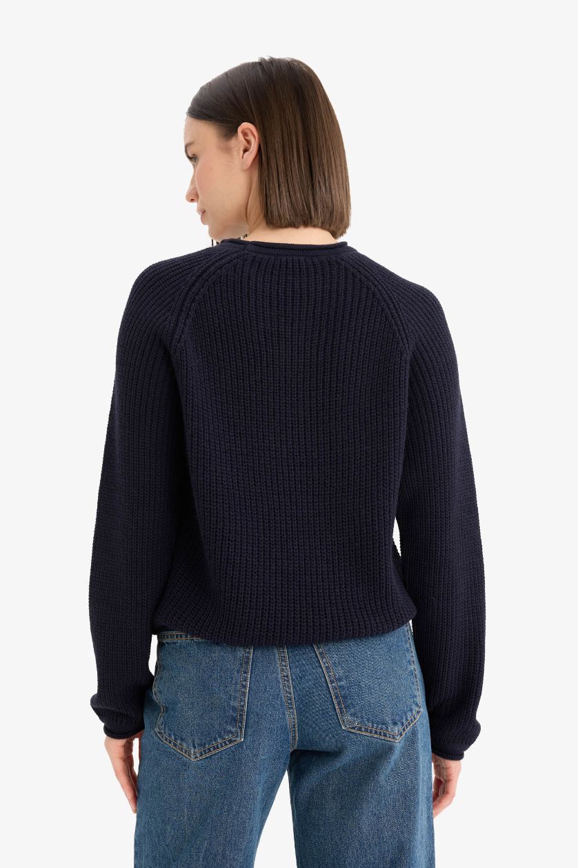 Kadın Lacivert Regular Fit Bisiklet Yaka Triko Kazak