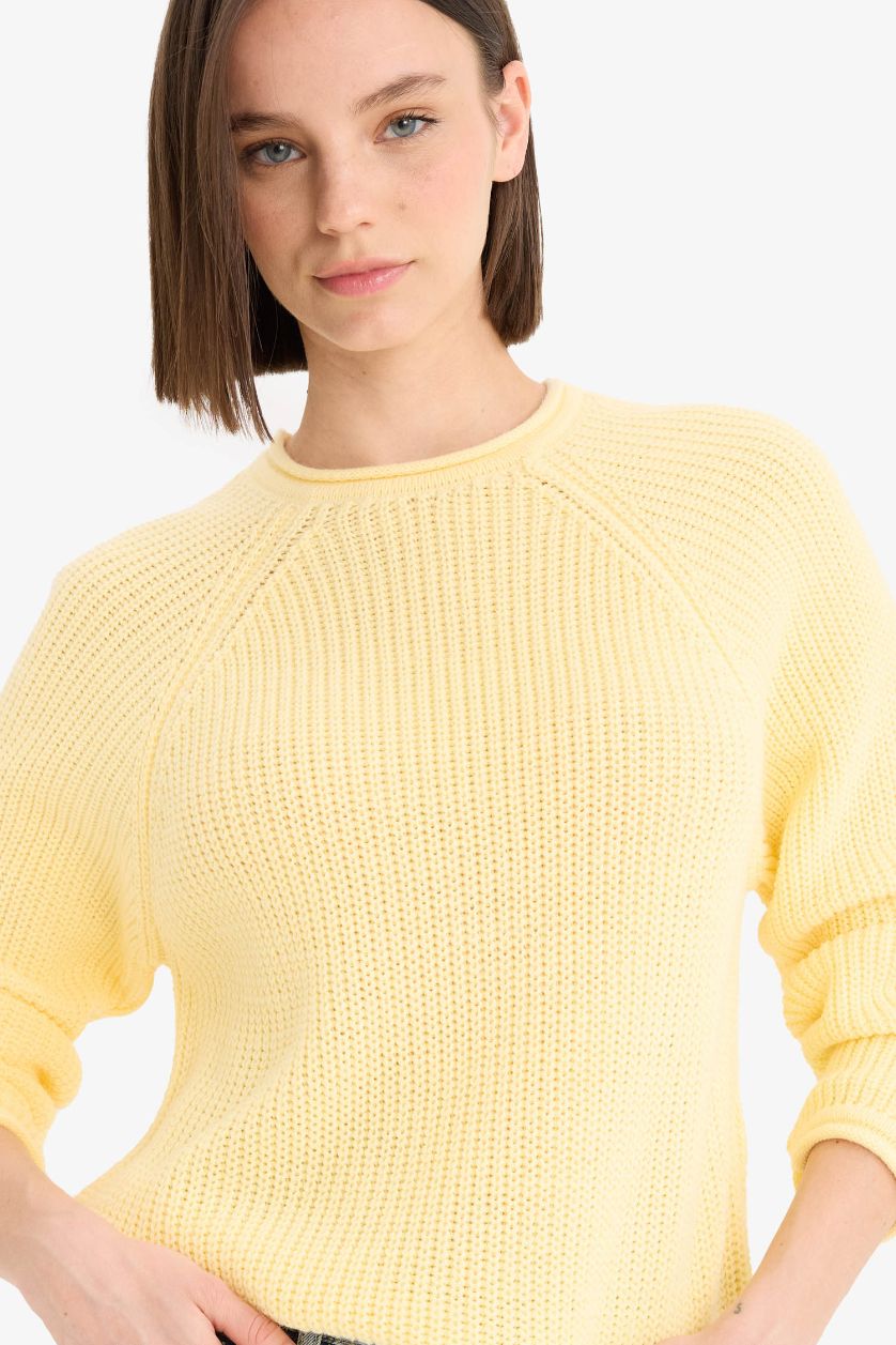 FEMME Jaune Pull en tricot à col rond Coupe régulière pour femme