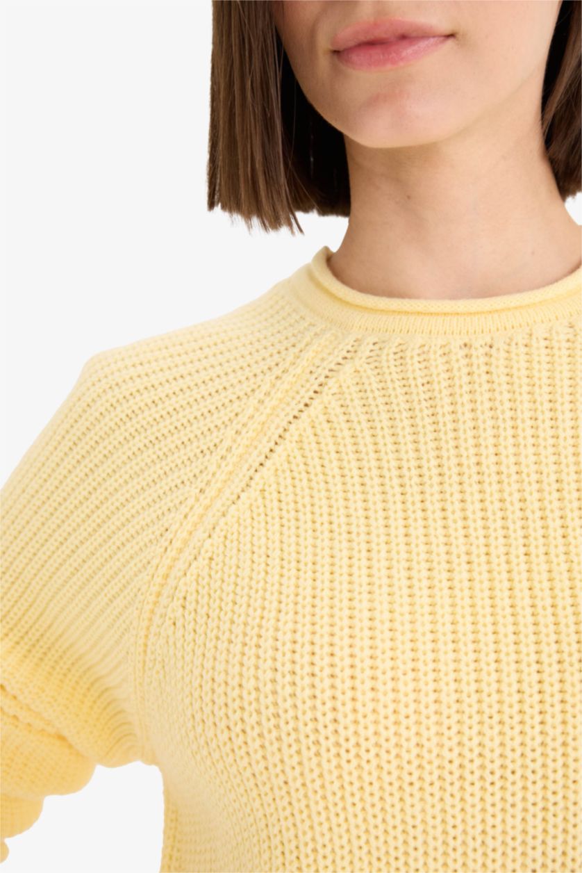 FEMME Jaune Pull en tricot à col rond Coupe régulière pour femme