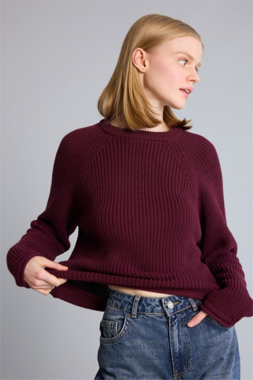 Kadın Bordo Regular Fit Kazak