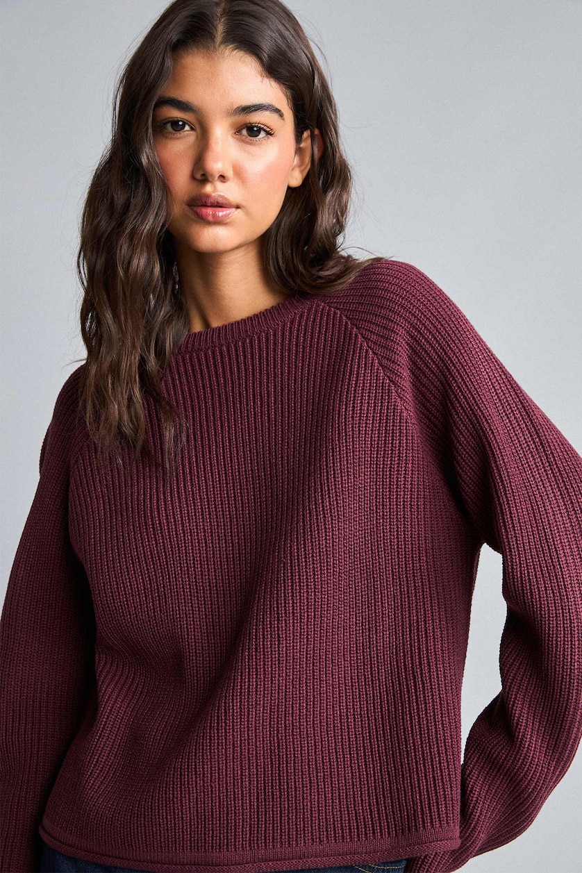 WOMAN Bordeaux Regular Fit Crew Neck Basic Plain Knit Pullover