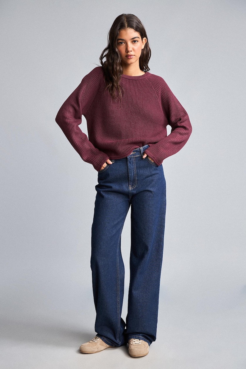 WOMAN Bordeaux Regular Fit Crew Neck Basic Plain Knit Pullover