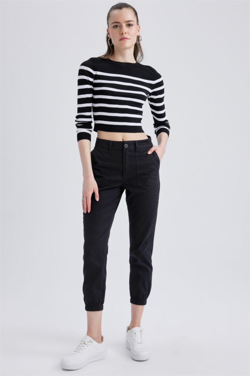 WOMAN Black Jogger Standard Fit Gabardine Trousers
