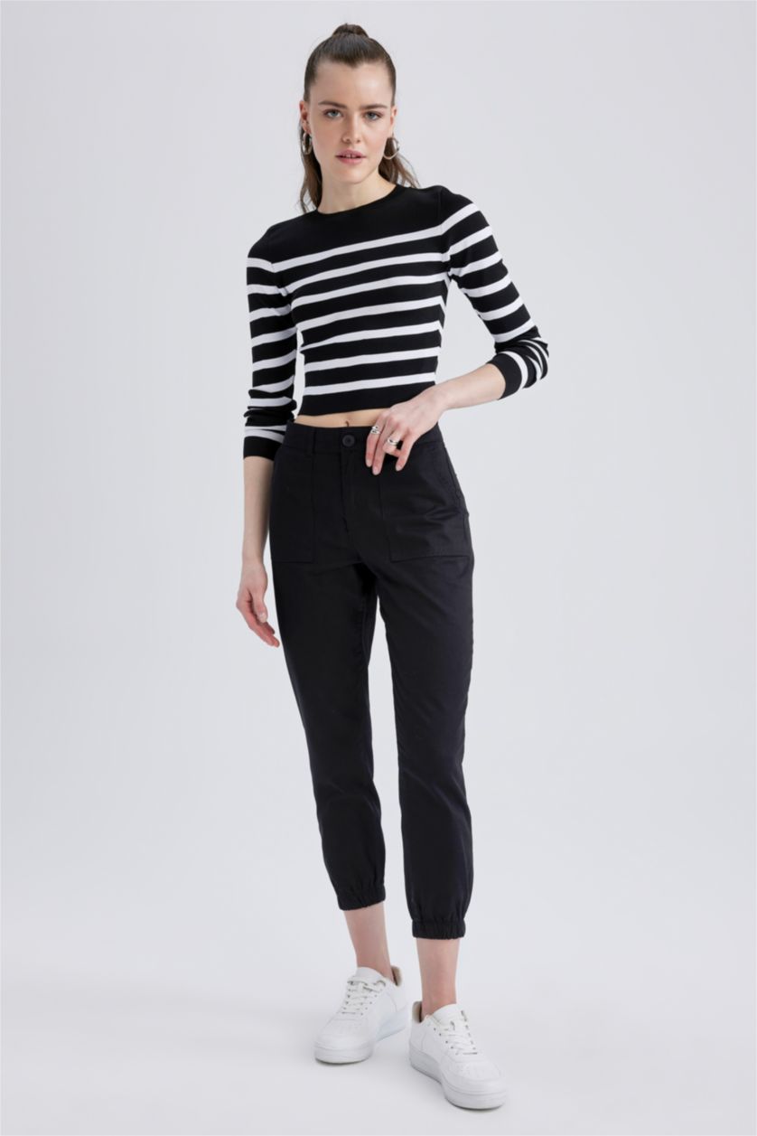 WOMAN Black Jogger Standard Fit Gabardine Trousers