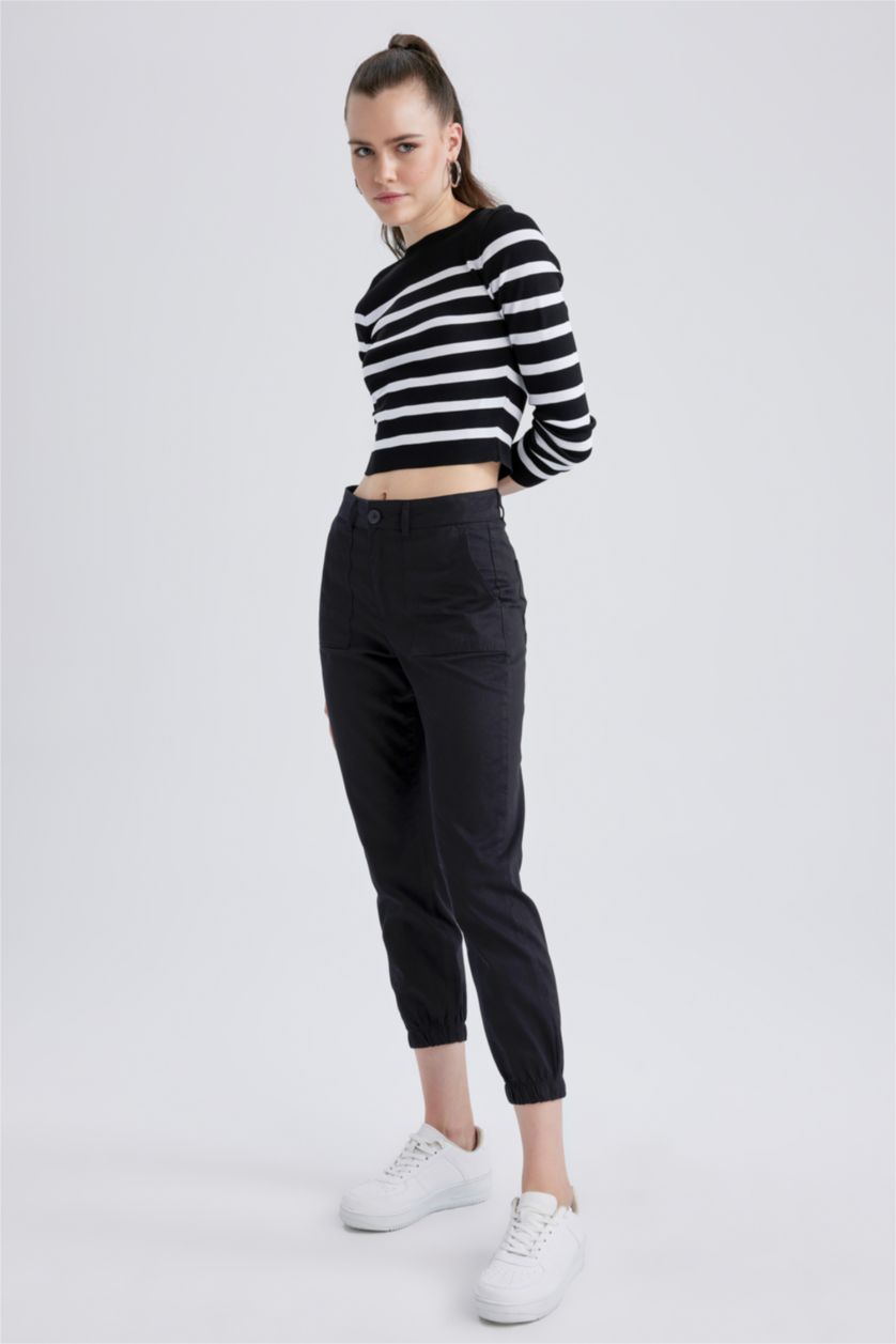 WOMAN Black Jogger Standard Fit Gabardine Trousers