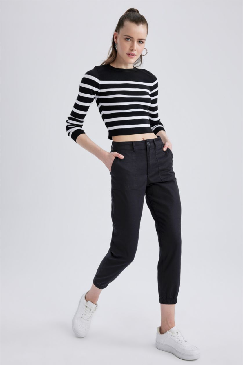 WOMAN Black Jogger Standard Fit Gabardine Trousers