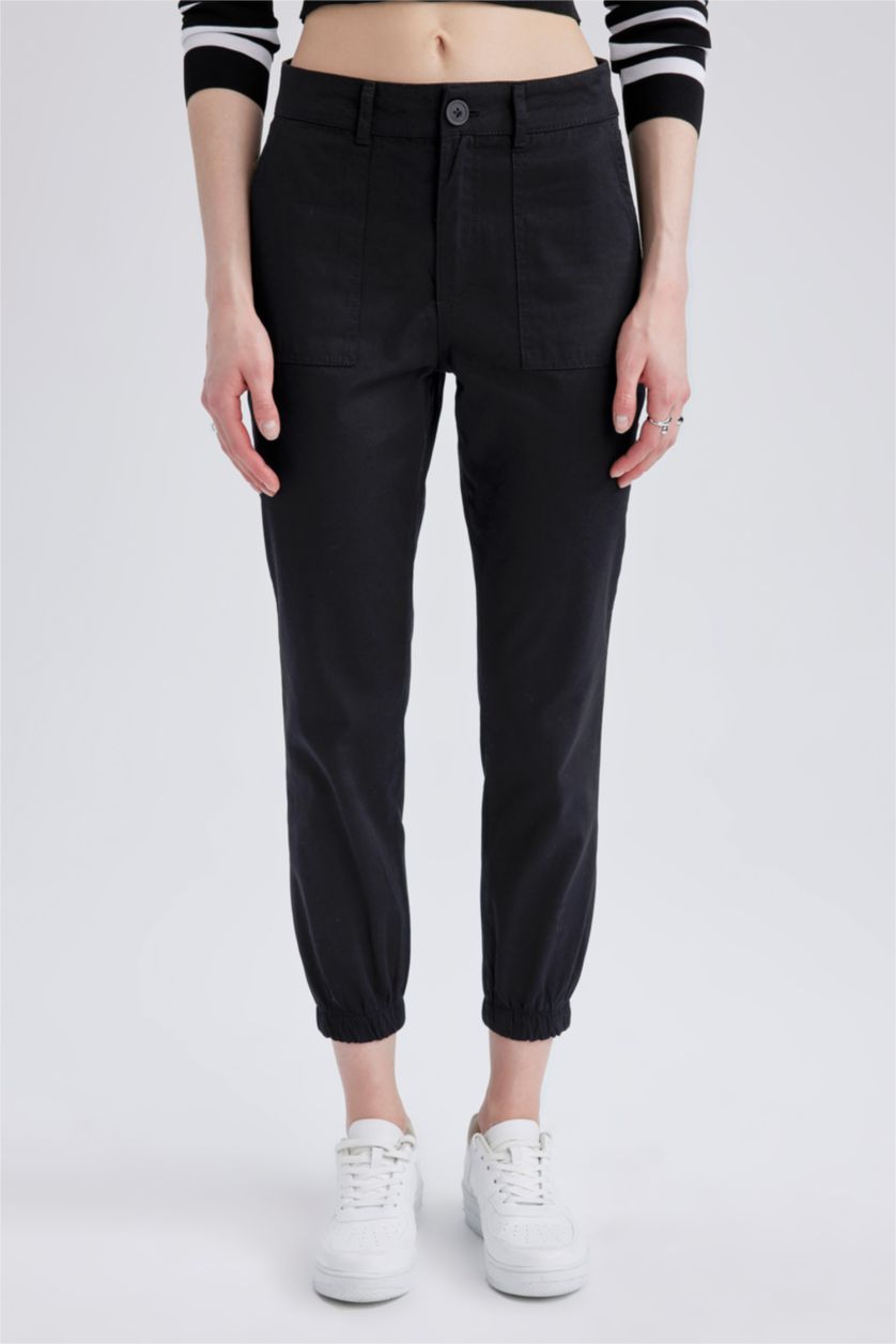 WOMAN Black Jogger Standard Fit Gabardine Trousers