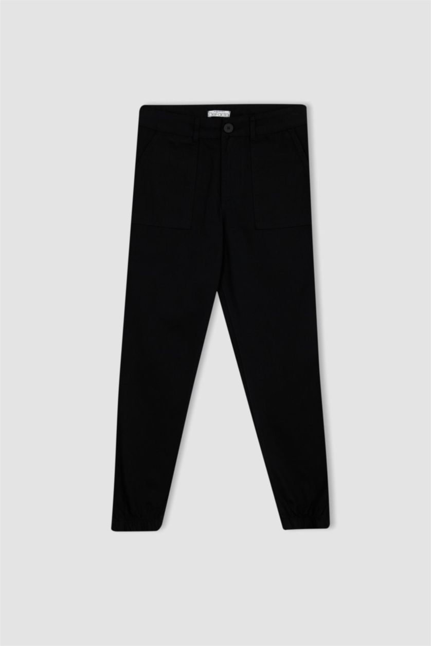 WOMAN Black Jogger Standard Fit Gabardine Trousers