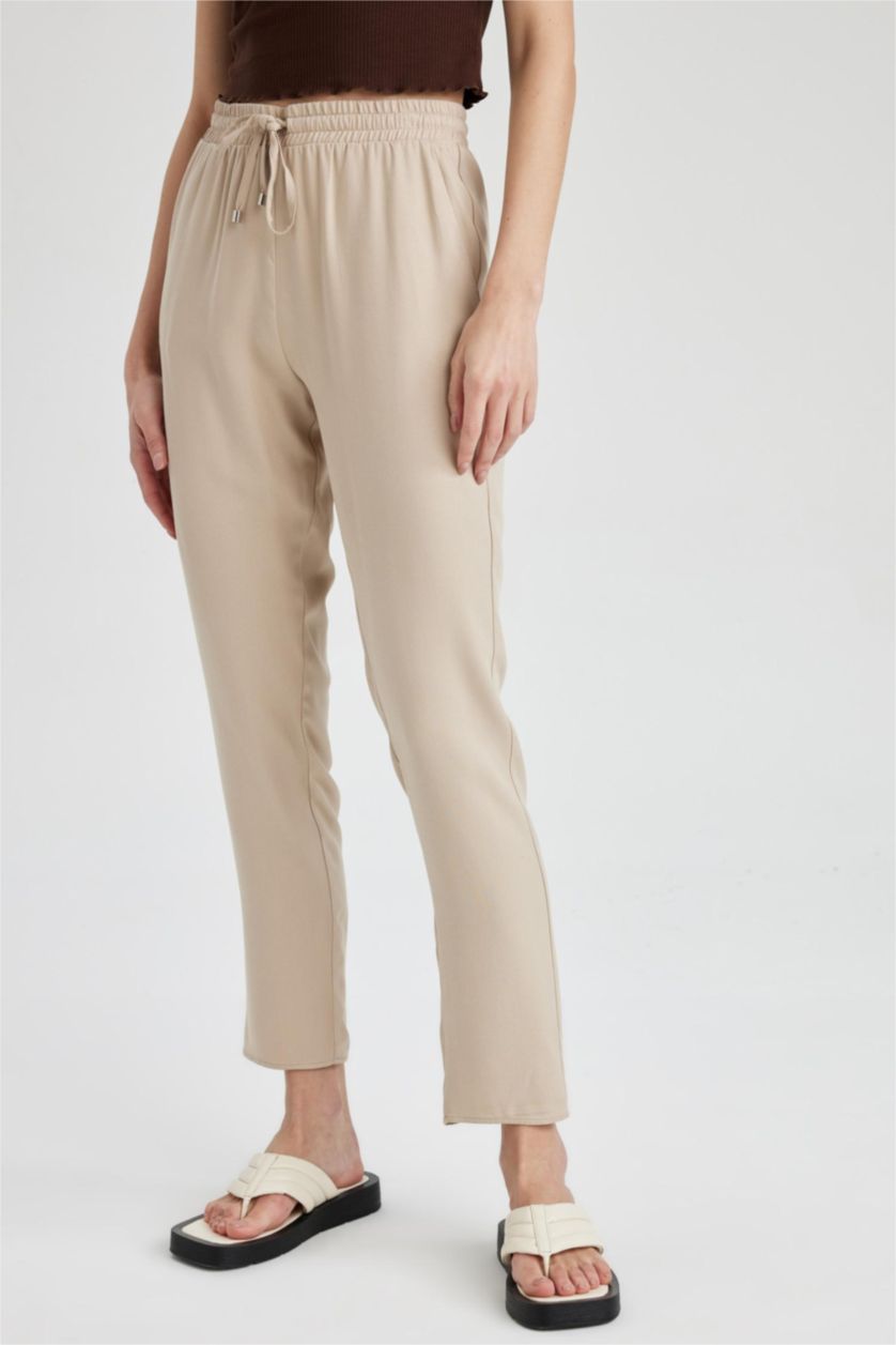 WOMAN Beige Pocket Elastic Waist Woven Trousers