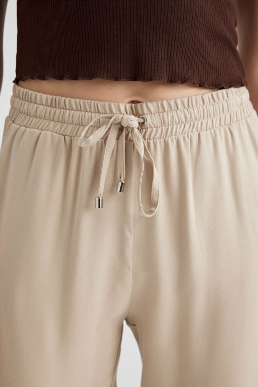 WOMAN Beige Pocket Elastic Waist Woven Trousers