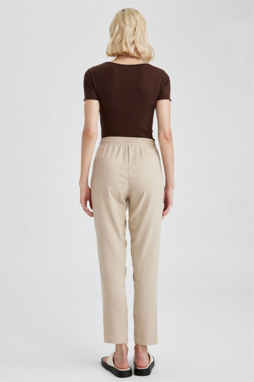 WOMAN Beige Pocket Elastic Waist Woven Trousers